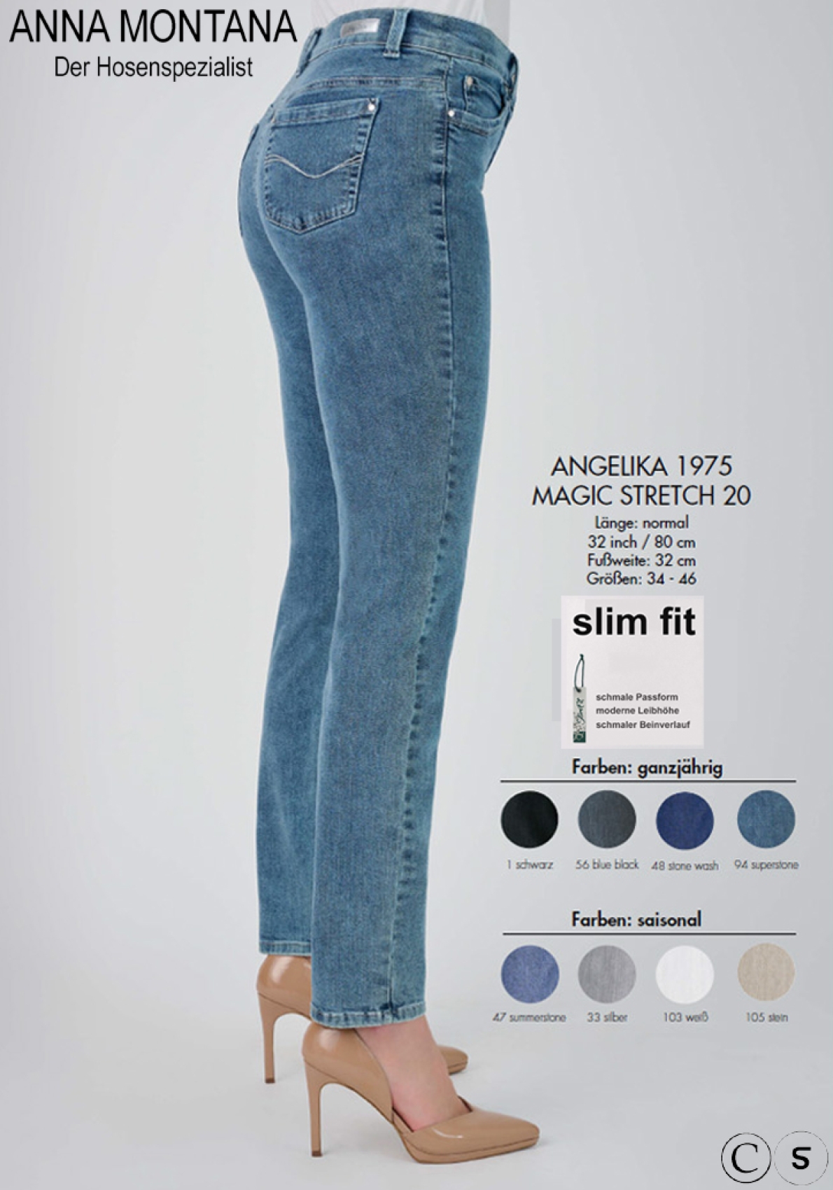 Angelika 1975 Magic Stretch Hosen / Röhre in Jeans Super Stretch / Größen 34 bis 46 / ANNA MONTANA