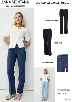 Mila 1045 Wide-Leg Flexi - Milano / sehr bequeme Schlupfhose mit weichem Bund, 80 cm lang, von Größe 36 bis 46 / ANNA MONTANA